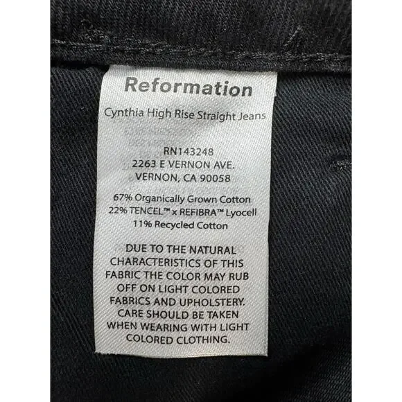 Reformation Women’s Cynthia High Rise Straight Button Fly Black Jeans Size 31 - Picture 5 of 13